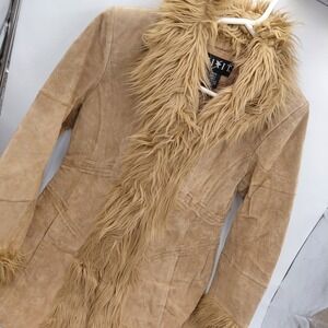 Vtg Mixit Penny Lane Coat S Suede Leather Faux Fur Y2K 90s Boho Jacket Phoebe